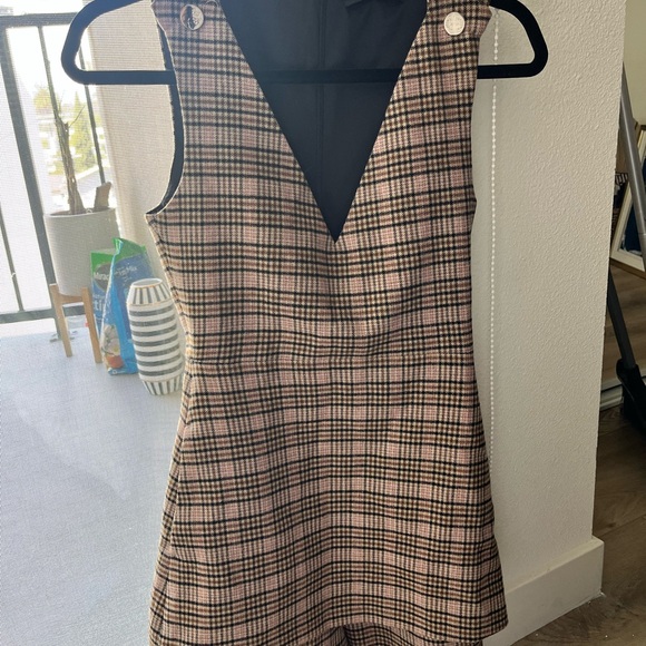 Wool Plaid Skirt Overlay Romper - Picture 2 of 4